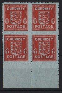 Guernsey 1941 Wartime blued paper 1d unmounted mint marginal block of 4 cat £7