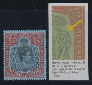 Bermuda, SG 117be, MHR Broken Lower Right Scroll variety