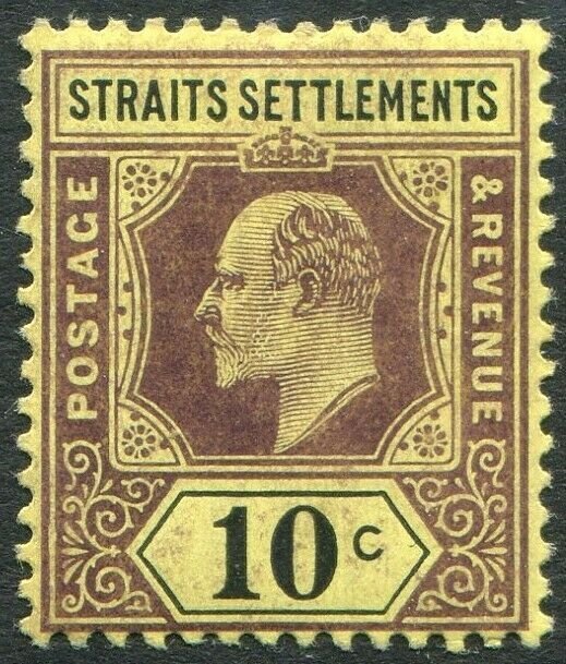 STRAITS SETTLEMENTS-1905 10c Purple & Black/Yellow chalk Sg 132b MM V50189