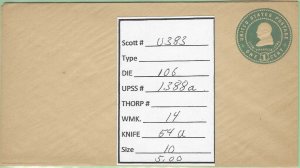 Scott# U383  UPSS#1388a  1 Envelope