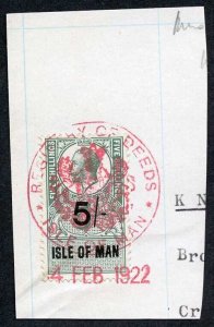 Isle of Man KGV 5/- Key Plate Type Revenues CDS on Piece