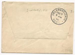 US Scott #319 on Cover Sunbury, Ohio RFD 2 Value 3 February 6, 1905