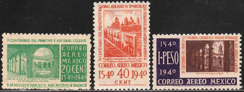 MEXICO C108-C110 400th Anniv College of San Nicolas, UNUSED, H OG. F-VF. (162)