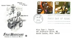 US FIRST DAY COVERS FOLK MUSICIANS LEGENDS OF AMERICAN 2 DIFFERENT CACHETS 1998