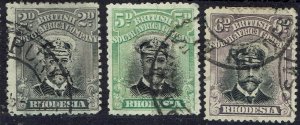 RHODESIA 1913 KGV ADMIRAL 2D 5D AND 6D DIE II PERF 14 USED