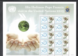 United Nations - New York #1118 70th Anniv. - Pope Francis. Personalized Sheet