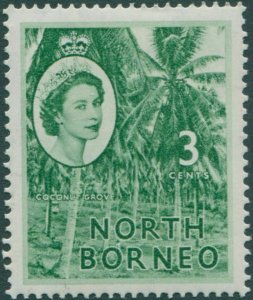 Malaysia North Borneo 1954 SG374 3c Coconut Grove QEII MLH