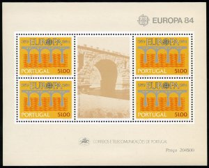 Portugal #1601a (Mi. Block 43) Cat€10, 1984 Europa, souv. sheet of four, ne...