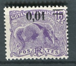 FRENCH GUYANE; 1922 early surcharged Ant Eater issue 0,01 Mint hinged