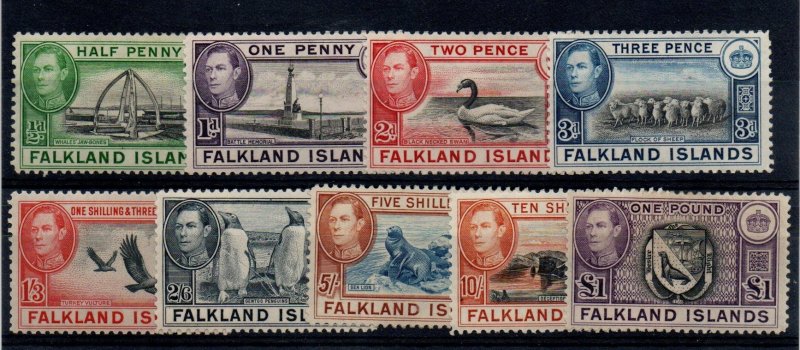 Falkland Is.  84-5, 86A, 87A, 92-96 Mint Hinged