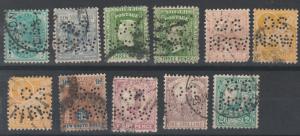 NEW SOUTH WALES 1902-12 OS NSW PERFIN RANGE TO 2/6 USED