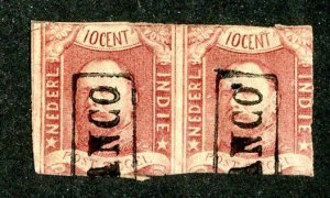 1864 Netherland Indies Sc#1 used faulty cv. $200 ( 1555 WX )