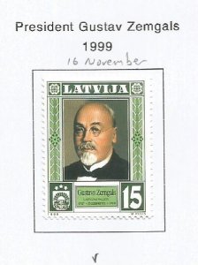 LATVIA - 1999 - Pres. Gustav Zemgals - Perf Single Stamp - Mint Lightly Hinged