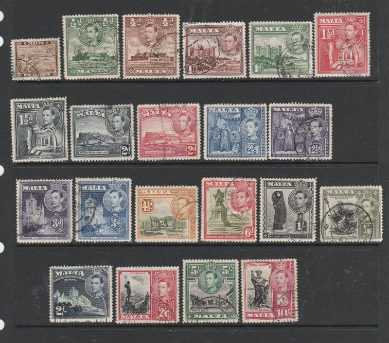 Malta 1938 Defs, set of 21 Used SG 217/31