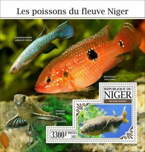 Niger 2021 MNH Fishes Stamps Fish of Niger River Fahaka Pufferfish 1v S/S