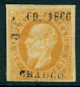 MEXICO 1866 Maximilian 25c org brn - CHALCO + Sub distc. ovpt Sc# 29c mint MH VF