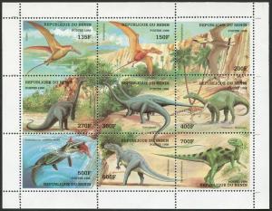 Benin 1085 ai sheet, MNH. Michel 1040-1048 klb. Dinosaurs 1998.