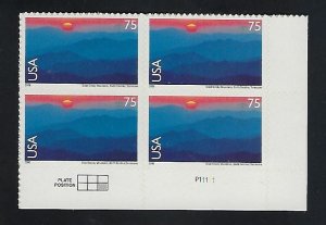 C140 75cent GREAT SMOKEY MOUNTAINS MNH PLATE BLOCK OF 4 ADHESIVE STAMPS