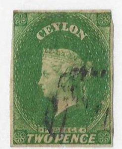 Ceylon Sc #4  2p green used lightly thinned at bottom VG