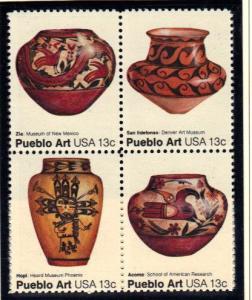 #1706-09 MNH blk/4 13c Pueblo Pottery 1977 Issue
