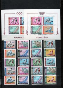 AJMAN 1965 SUMMER OLYMPIC GAMES TOKYO 2 SETS OF 10 STAMPS & 2 S/S MNH