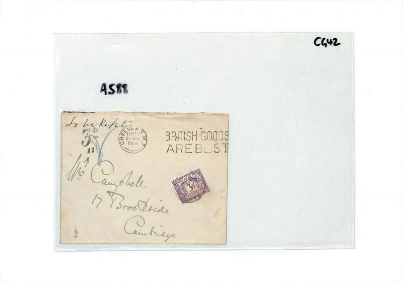 GB London Chelsea Unpaid Cover Postage Due 1926 {samwells-covers} CG42