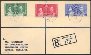 UNITED KINGDOM-MALTA1937 CORONATION SET REG VALLETTA TO