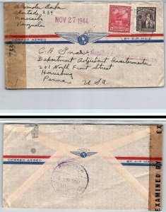 1944 VENEZUELA Air Mail Censor Cover/Letter-Maracaibo / Harrisburg,PA Missent K3 