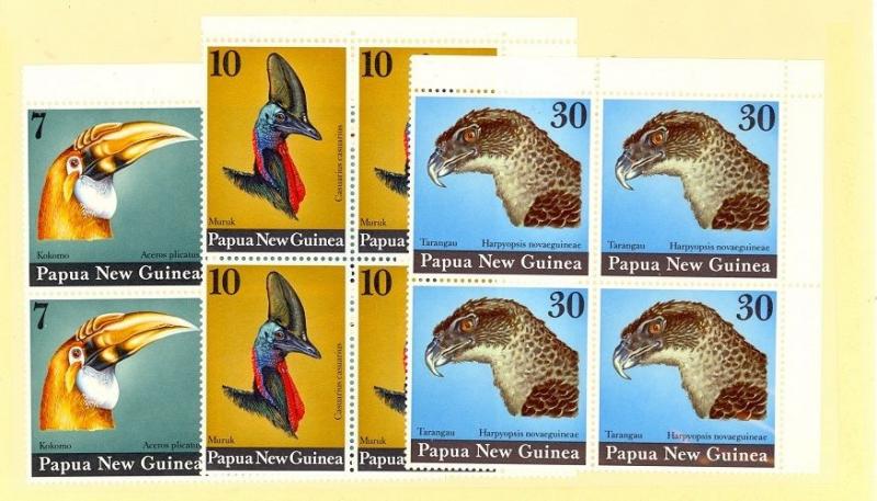 Papua New Guinea Scott 399-401 Mint NH blocks (Catalog Value $42.00)