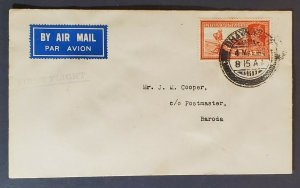 1940 Bhavnagar to Baroda India KGVI Dak Runner First Flight Typed Air Mail Cover