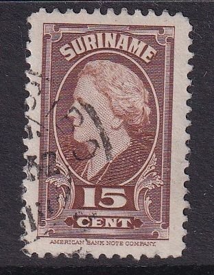 Surinam    #194  used   1945   Wilhelmina 15c