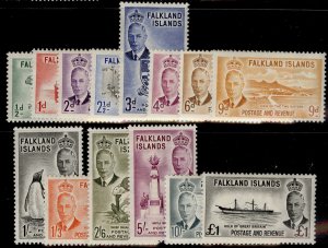 FALKLAND ISLANDS GVI SG172-185, complete set, LH MINT. Cat £180.