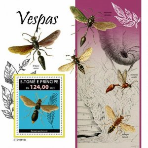 Sao Tome & Principe 2021 MNH Insects Stamps Wasps Wasp 1v S/S