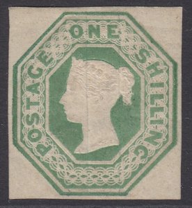 SG 54 1/- pale green. Fine mounted mint. 4 large margins CAT £24000