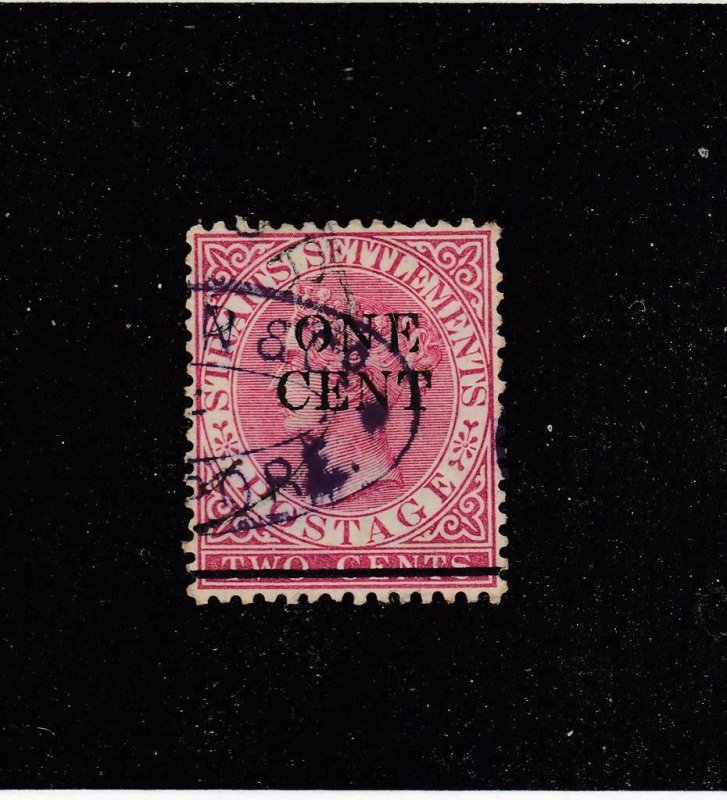 STRAITS SETTLEMENTS # 77 ONE CENT ON TWO CENTS QUEEN VICTORIA