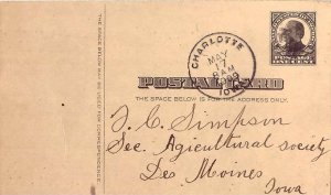 United States Iowa Charlotte 1909 cork killer  Postal Card  Creases and some ...