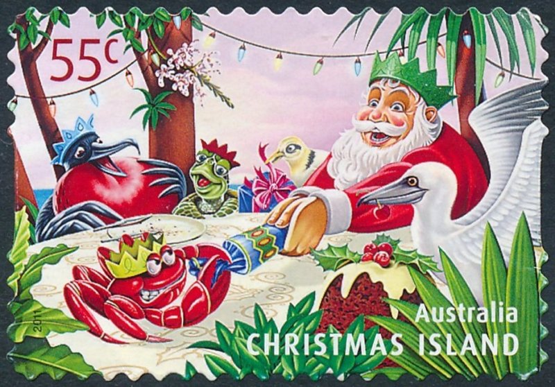 Christmas Island 2011 55c Christmas Santa Pulling Cracker with Red Crab SG707 FU