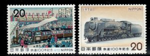 JAPAN  Scott 1127-1128 MH* Train Locomotive stamp set