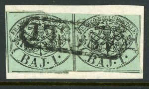 Italy 1852 Papal States Sc#2a Pair on Piece Ascoli Cancel V14 on back F874