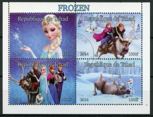 Disney Stamps Chad 2014 CTO Frozen Elsa Olaf Cartoons Animation 4v M/S