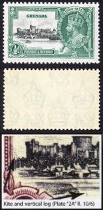 Grenada SG145k 1935 Silver Jubilee 1/2d with Kite and Vertical Log M/M