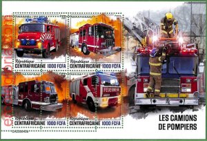 B1303 - Centrafricaine - ERROR MISPERF Stamp Sheet - 2023 - Fire Engines, Transport-