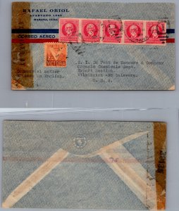 1943 Cuba to United States Using a Strip of 5 of Imperforated Gomez Issue + C...