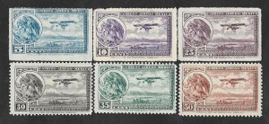 SE)1929-34 MEXICO  COAT OF ARMS AND FLYING PLANE 5C SCT C20 MINT, 10C SCT C21