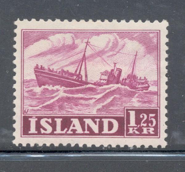 Iceland Sc 265 1952 1.25 kr fishing trawler stamp mint 