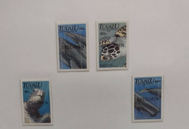 O) 1991 TUVALU, SPECIMEN, ENDANGERED MARINE LIFE, GREEN TURTLE, HUMPBACK WHAL...