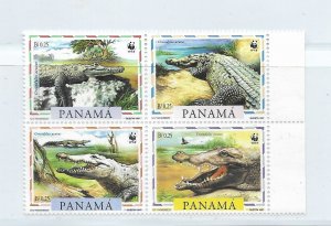 PANAMA 1997 WWF FAUNA CROCODILES BLOCK OF FOUR DIFFERENT VALUES MNH SC846