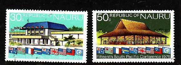 Nauru.-Sc#128-9-Unused NH set-Commission Conference-Flags-1975-