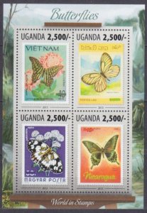 2013 Uganda 3127-3130KL Stamps on stamps - Butterflies 12,00 €