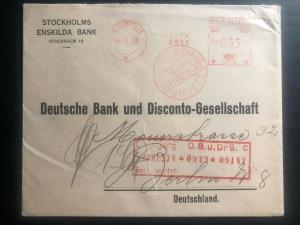 1933 Stockholm Sweden Meter Cancel Enskilda Bank Cover to Berlin Germany